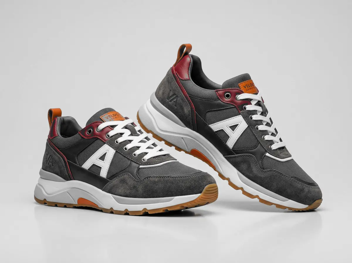 Sneaker close-up with warm orange accents preserved in a selective color edit