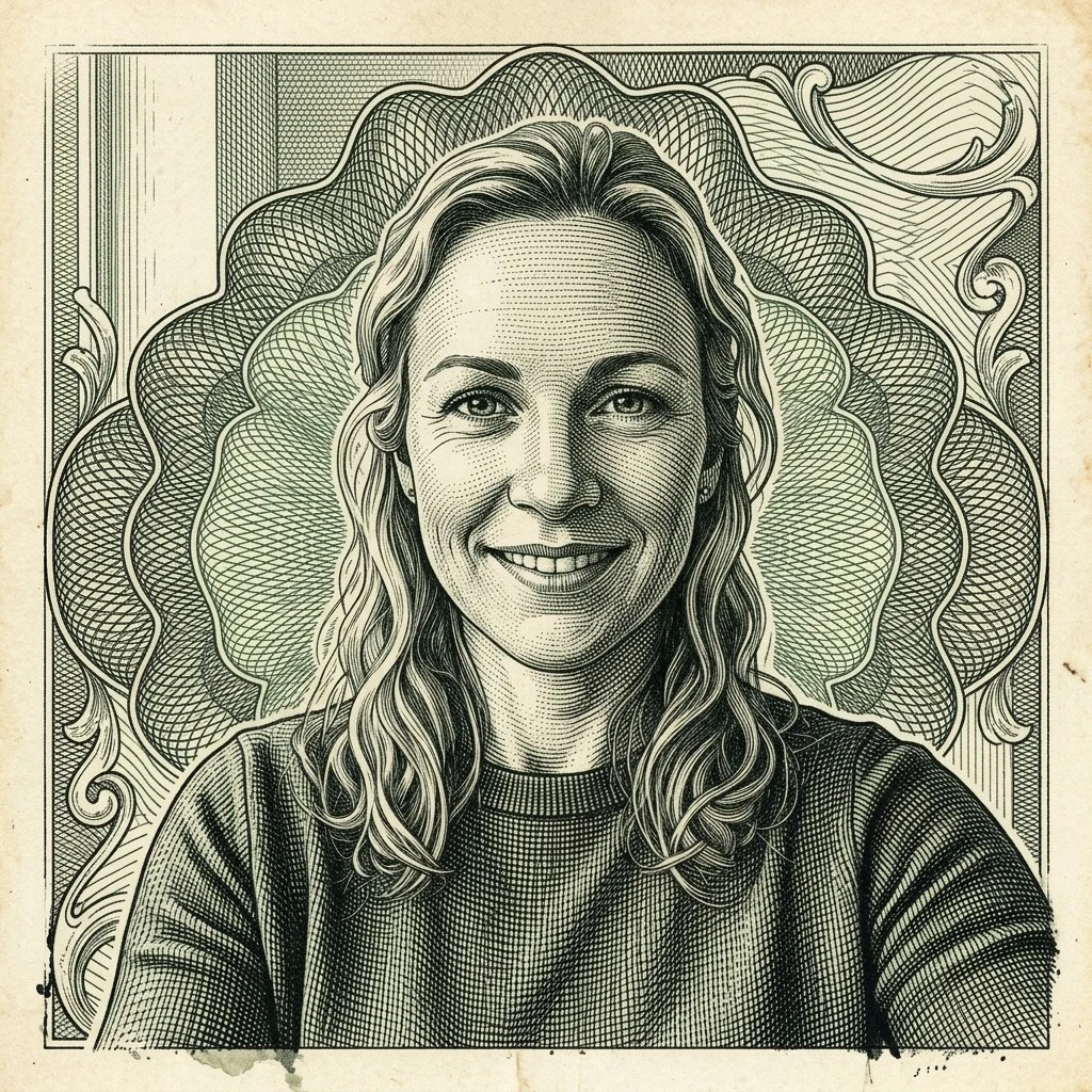 Selfie transformed into green dollar engraving style avatar art