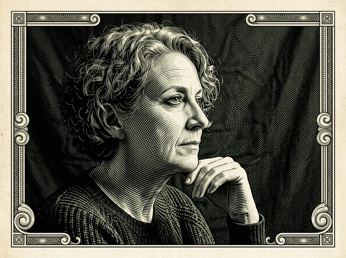 Portrait transformed into black ink banknote engraving style