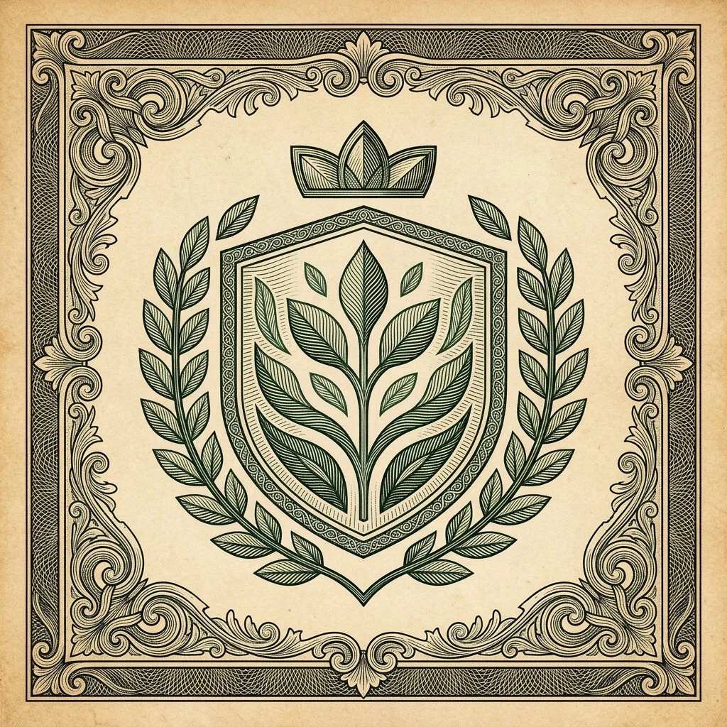 Emblem transformed into fictional dollar engraving style badge art