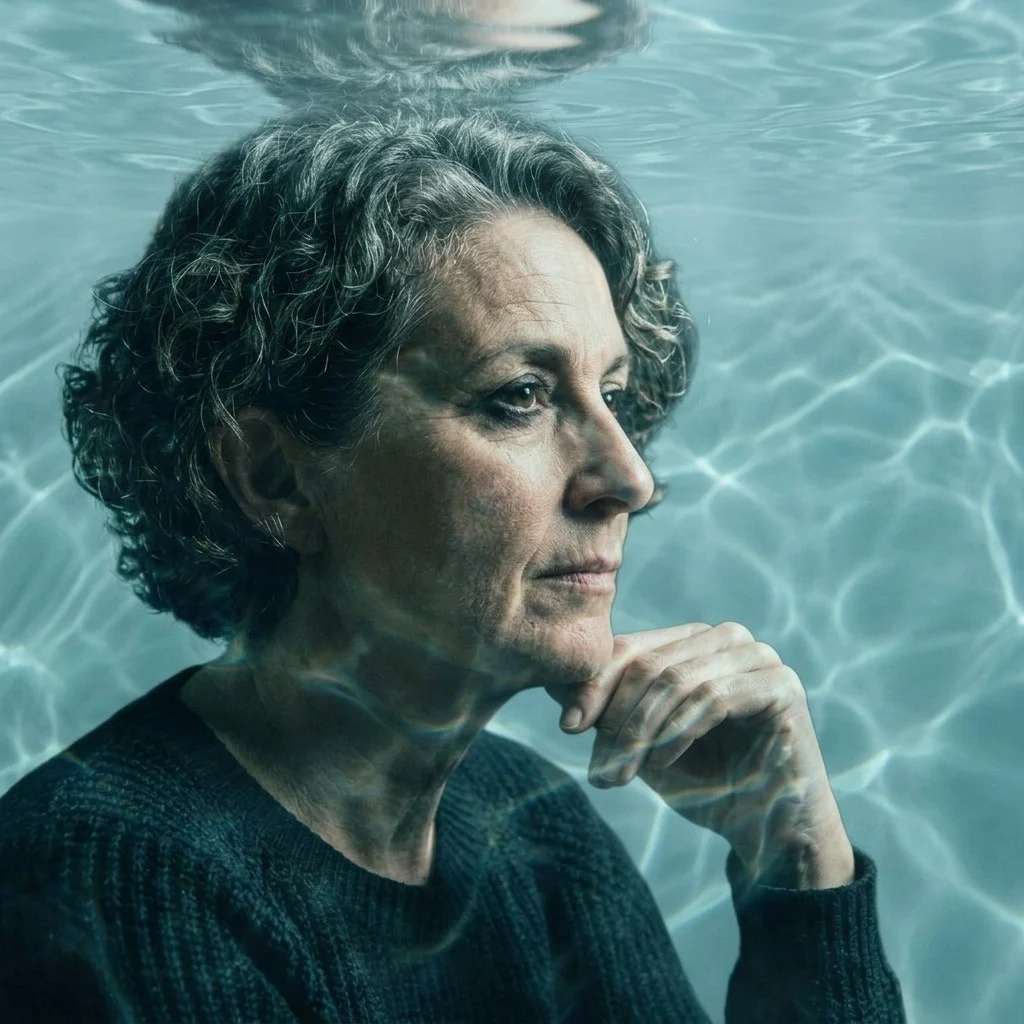 Dramatic portrait transformed with bold liquid cover-art refraction